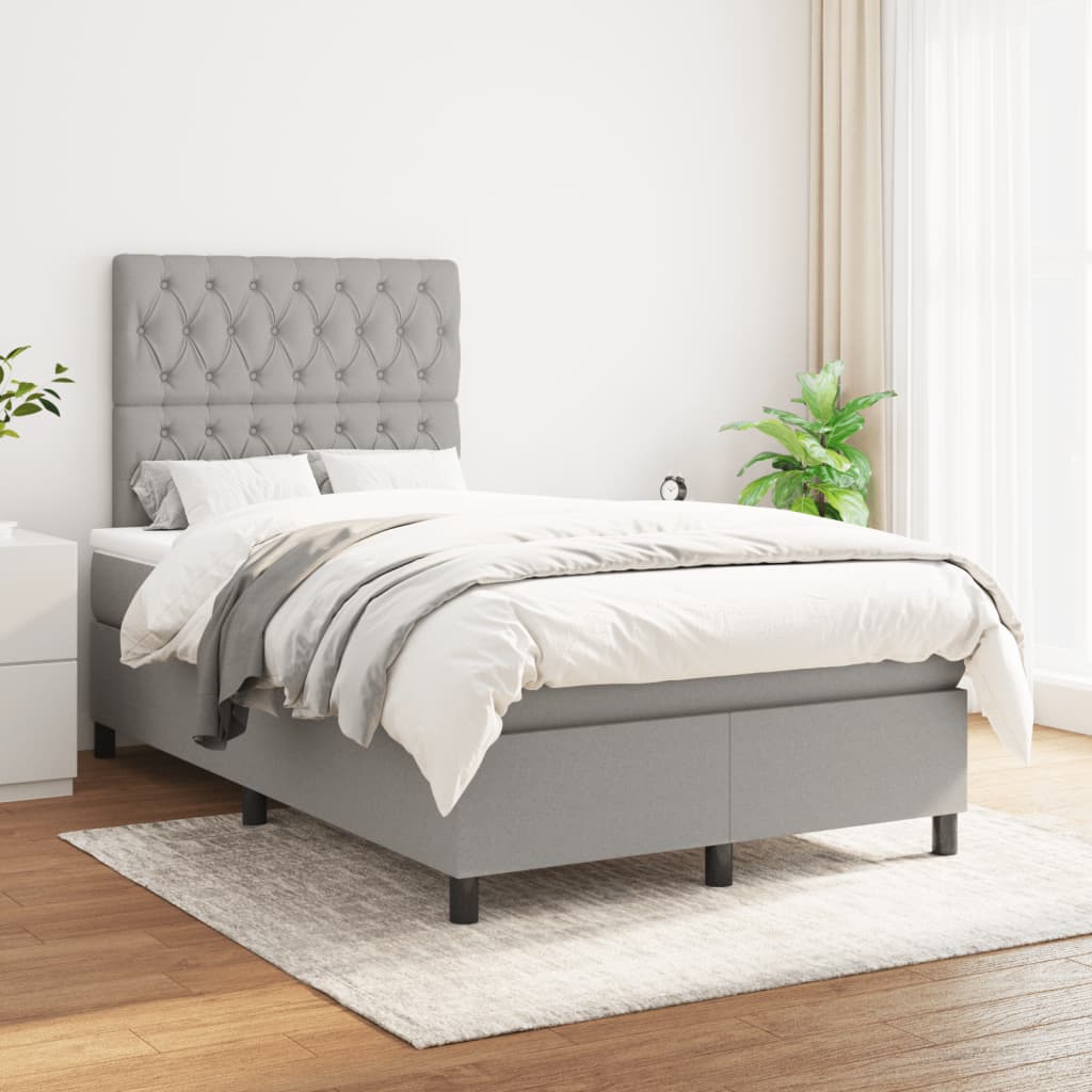 vidaXL Boxspring met matras stof lichtgrijs 120x190 cm grijs, foto 2