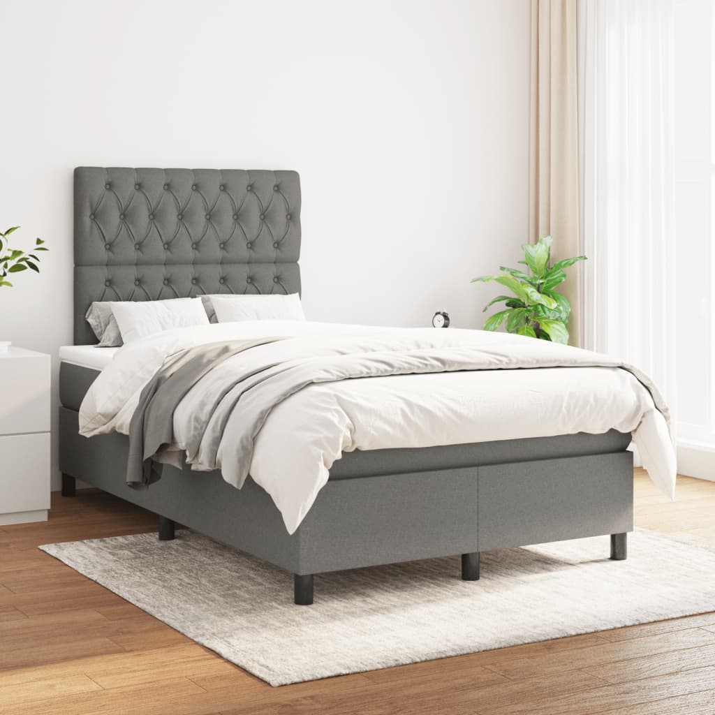  Boxspring posteľ s matracom, tmavosivá 120x190 cm, látka