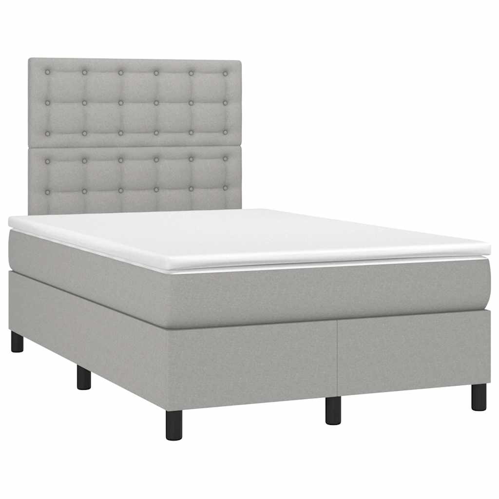 vidaXL Pat box spring cu saltea, gri deschis, 120x190 cm, textil