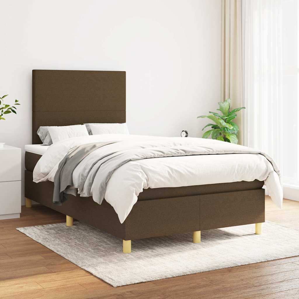 vidaXL Boxspring met matras stof donkerbruin 120x190 cm afbeelding