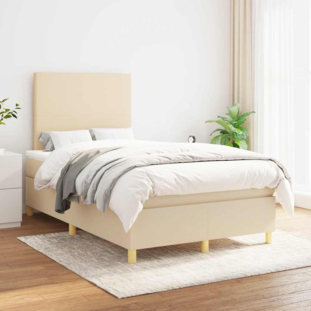 vidaXL Boxspring met matras stof crèmekleurig 120x190 cm afbeelding