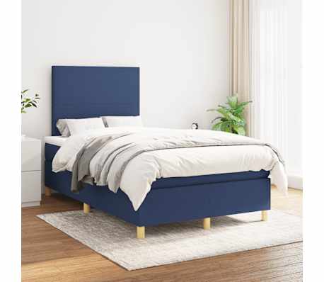 vidaXL Boxspringbett mit Matratze Blau 120x190 cm Stoff