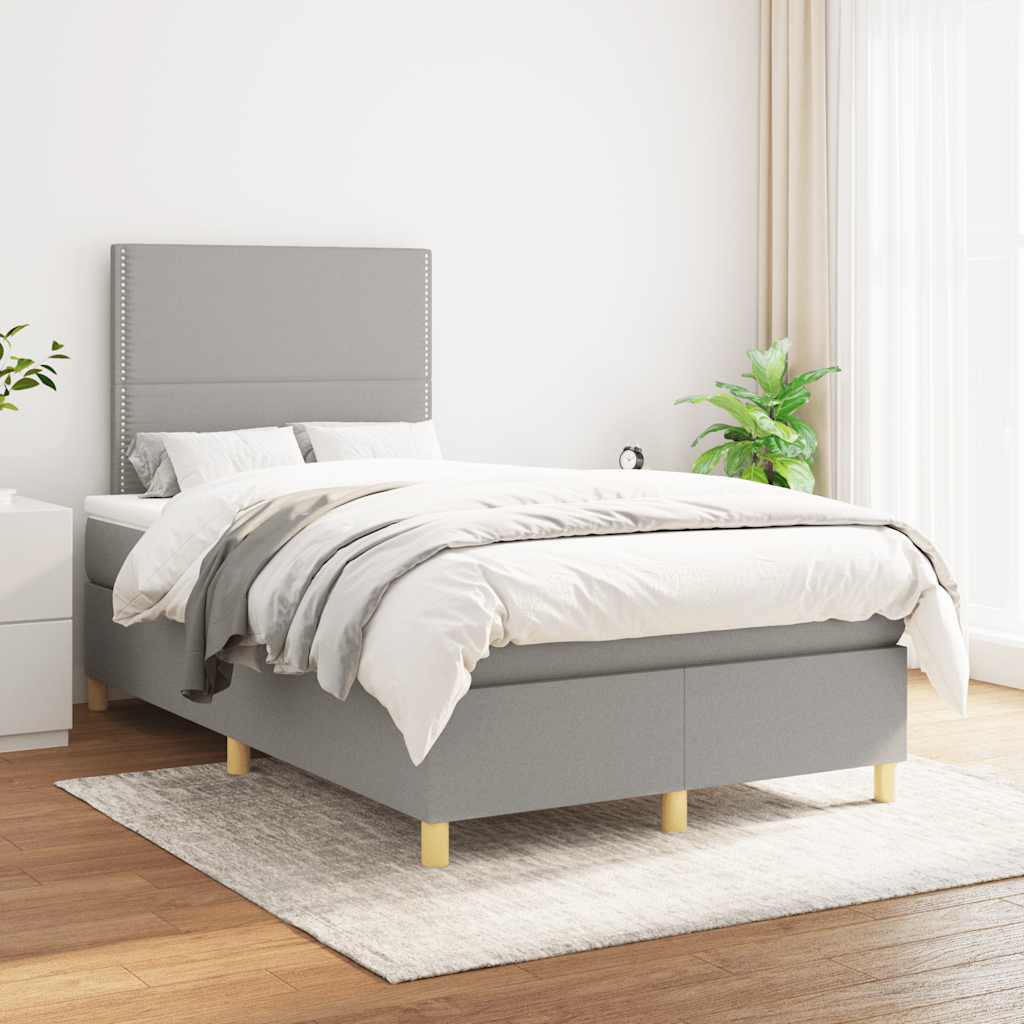 vidaXL Boxspring met matras stof lichtgrijs 120x190 cm afbeelding