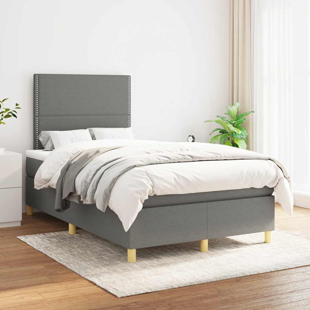 vidaXL Boxspring met matras stof donkergrijs 120x190 cm afbeelding