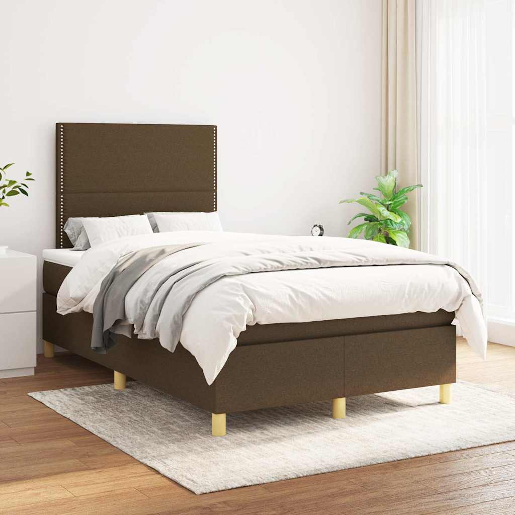 vidaXL Boxspring met matras stof donkerbruin 120x190 cm afbeelding