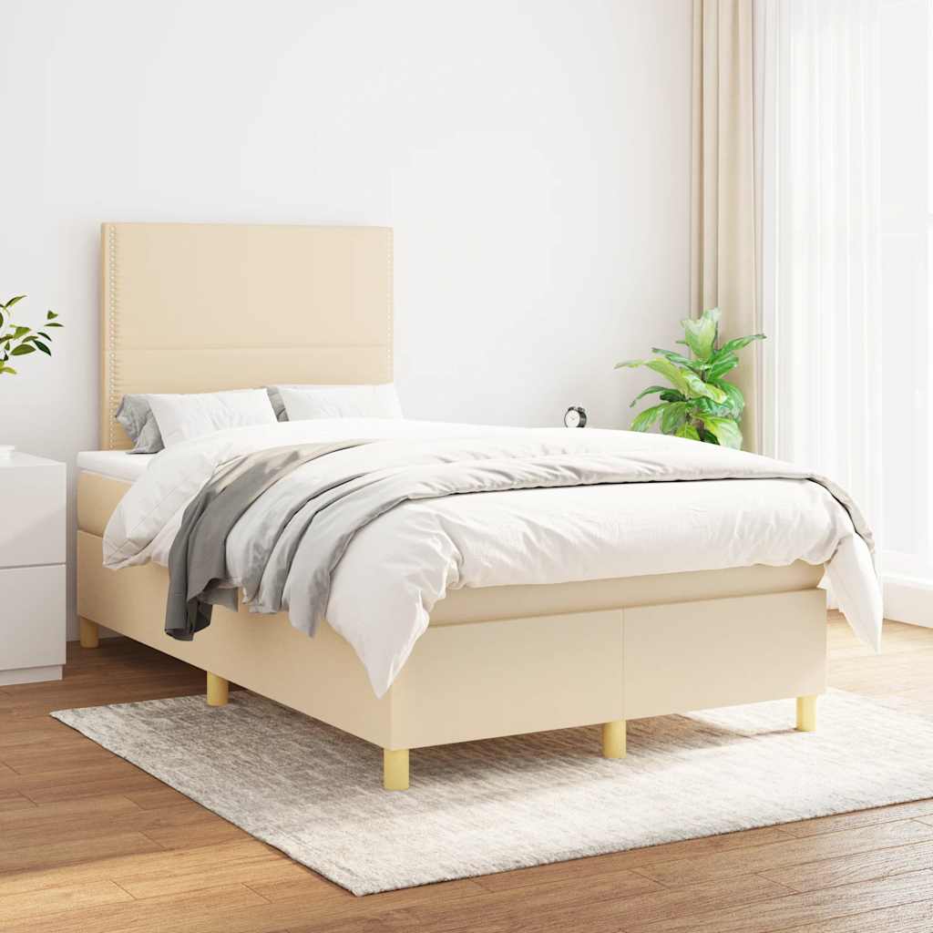 vidaXL Boxspring met matras stof crèmekleurig 120x190 cm afbeelding