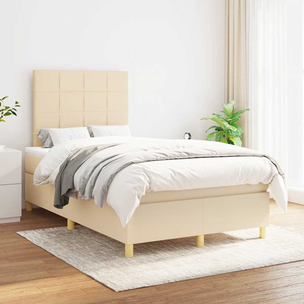 vidaXL Boxspring met matras stof crèmekleurig 120x190 cm afbeelding