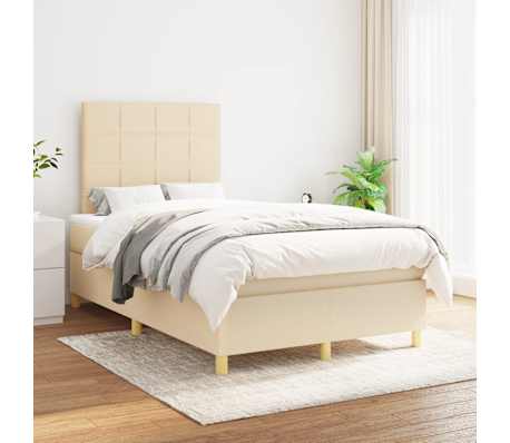 vidaXL Pat continental cu saltea, crem, 120x190 cm, textil