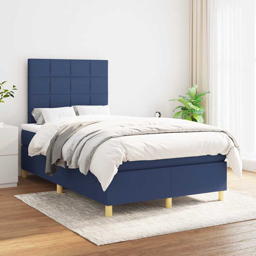 vidaXL Boxspring met matras stof blauw 120x190 cm afbeelding