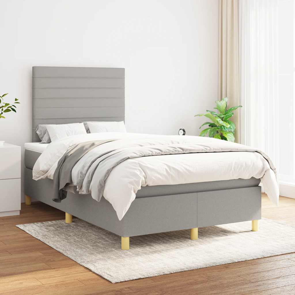 vidaXL Boxspring met matras stof lichtgrijs 120x190 cm afbeelding