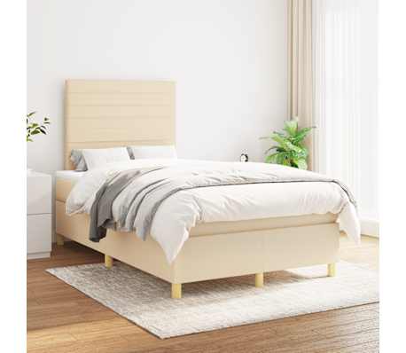 vidaXL Pat continental cu saltea, crem, 120x190 cm, textil