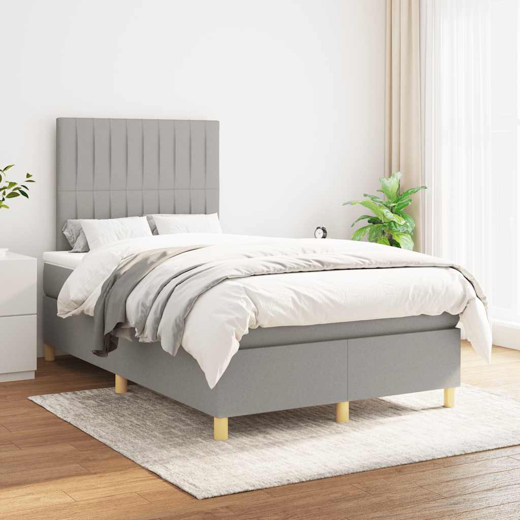 vidaXL Boxspring met matras stof lichtgrijs 120x190 cm afbeelding