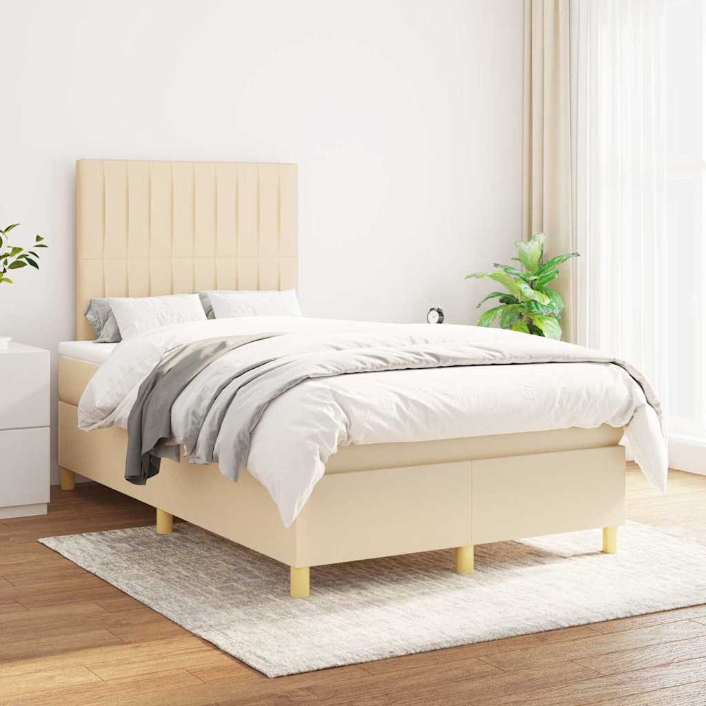 vidaXL Boxspring met matras stof crèmekleurig 120x190 cm, foto 2
