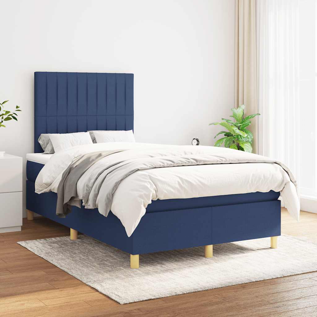 vidaXL Boxspring met matras stof blauw 120x190 cm afbeelding