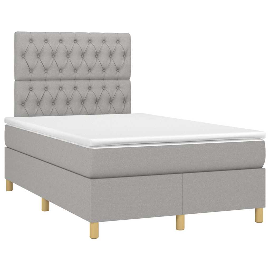 vidaXL Pat box spring cu saltea, gri deschis, 120x190 cm, textil