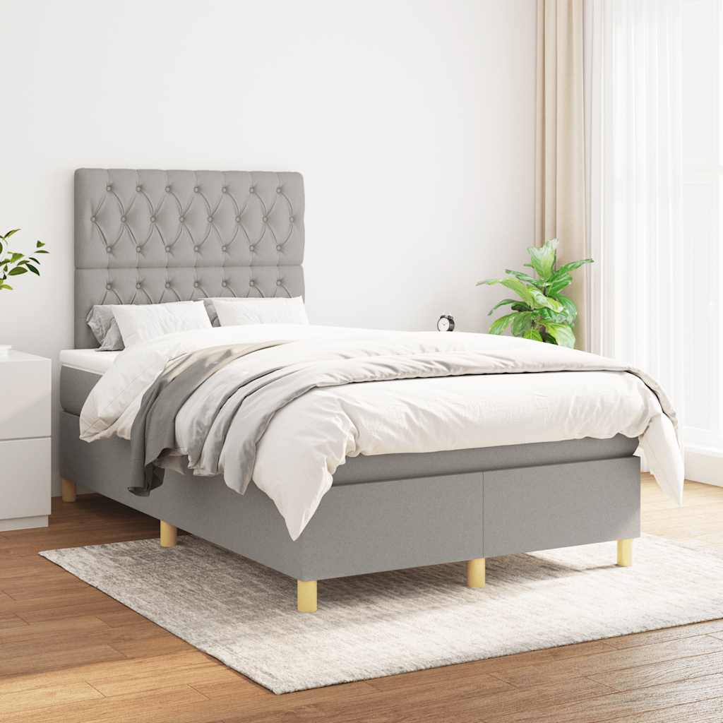 vidaXL Boxspring met matras stof lichtgrijs 120x190 cm afbeelding