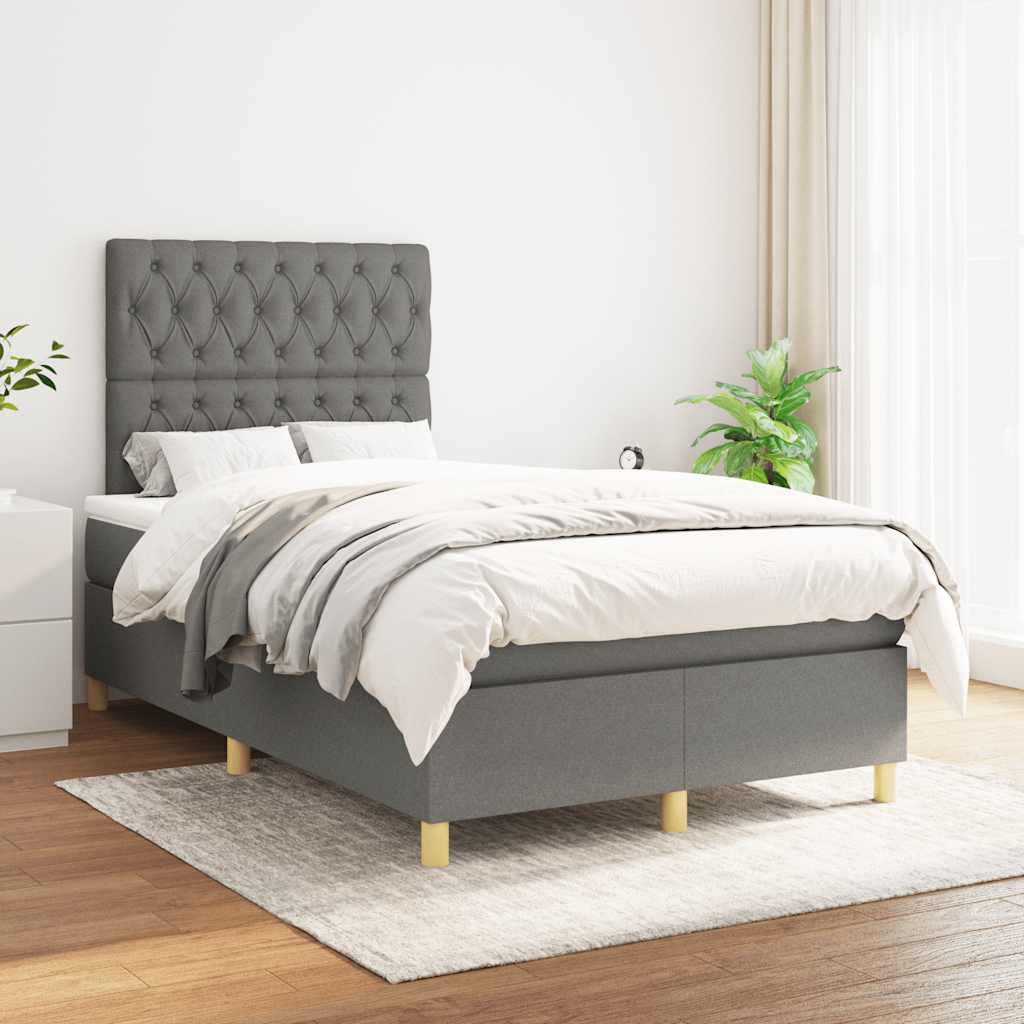 vidaXL Boxspring met matras stof donkergrijs 120x190 cm afbeelding