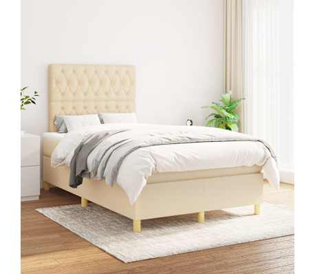 vidaXL Pat continental cu saltea, crem, 120x190 cm, textil