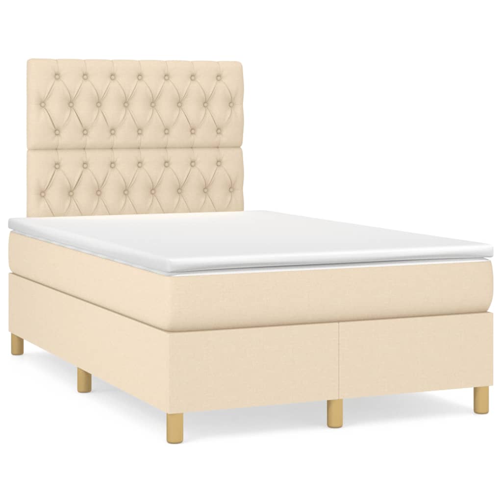 vidaXL Boxspringbett mit Matratze Creme 120x190 cm Stoff