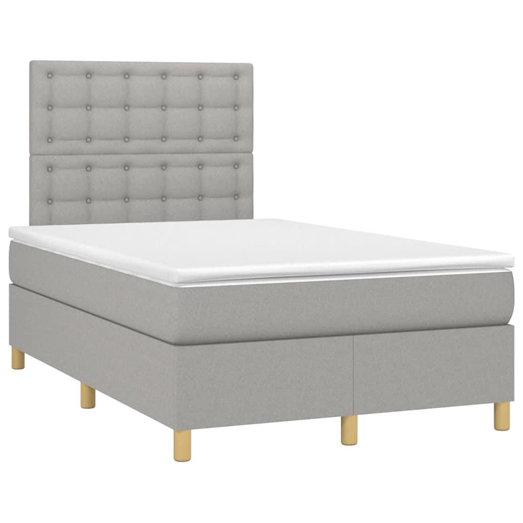vidaXL Pat box spring cu saltea, gri deschis, 120x190 cm, textil