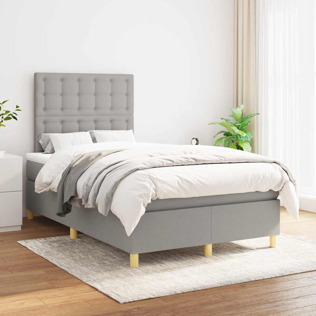 vidaXL Boxspring met matras stof lichtgrijs 120x190 cm afbeelding