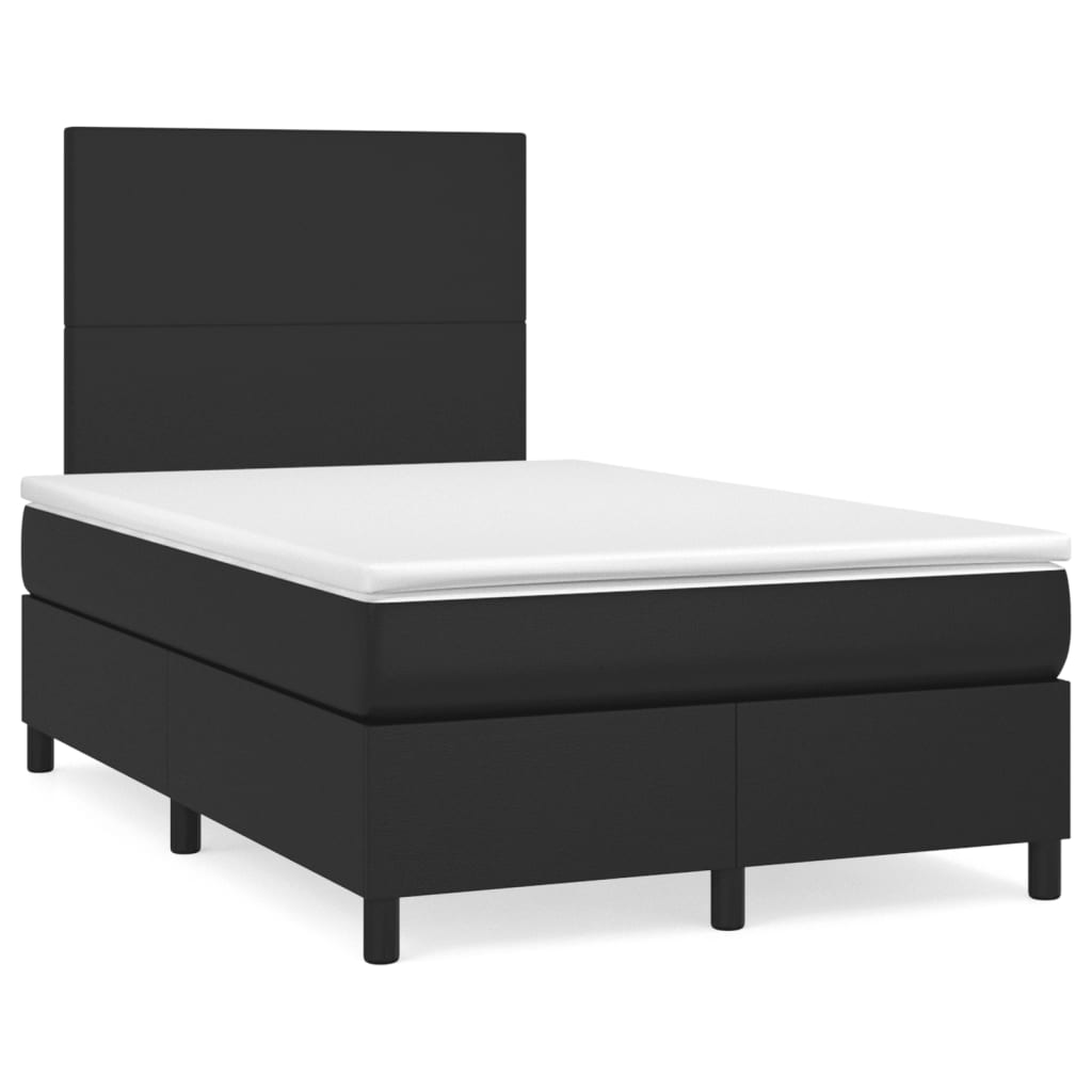 vidaXL Pat box spring cu saltea, negru, 120x190 cm, piele ecologică