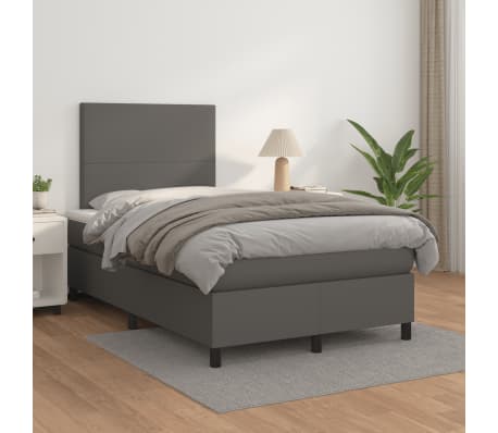 vidaXL kontinentalseng med madras 120x190 cm kunstl&aelig;der gr&aring;