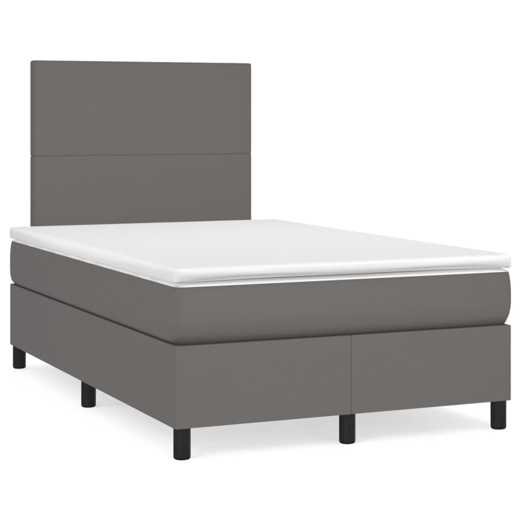 vidaXL Pat box spring cu saltea, gri, 120x190 cm, piele ecologică