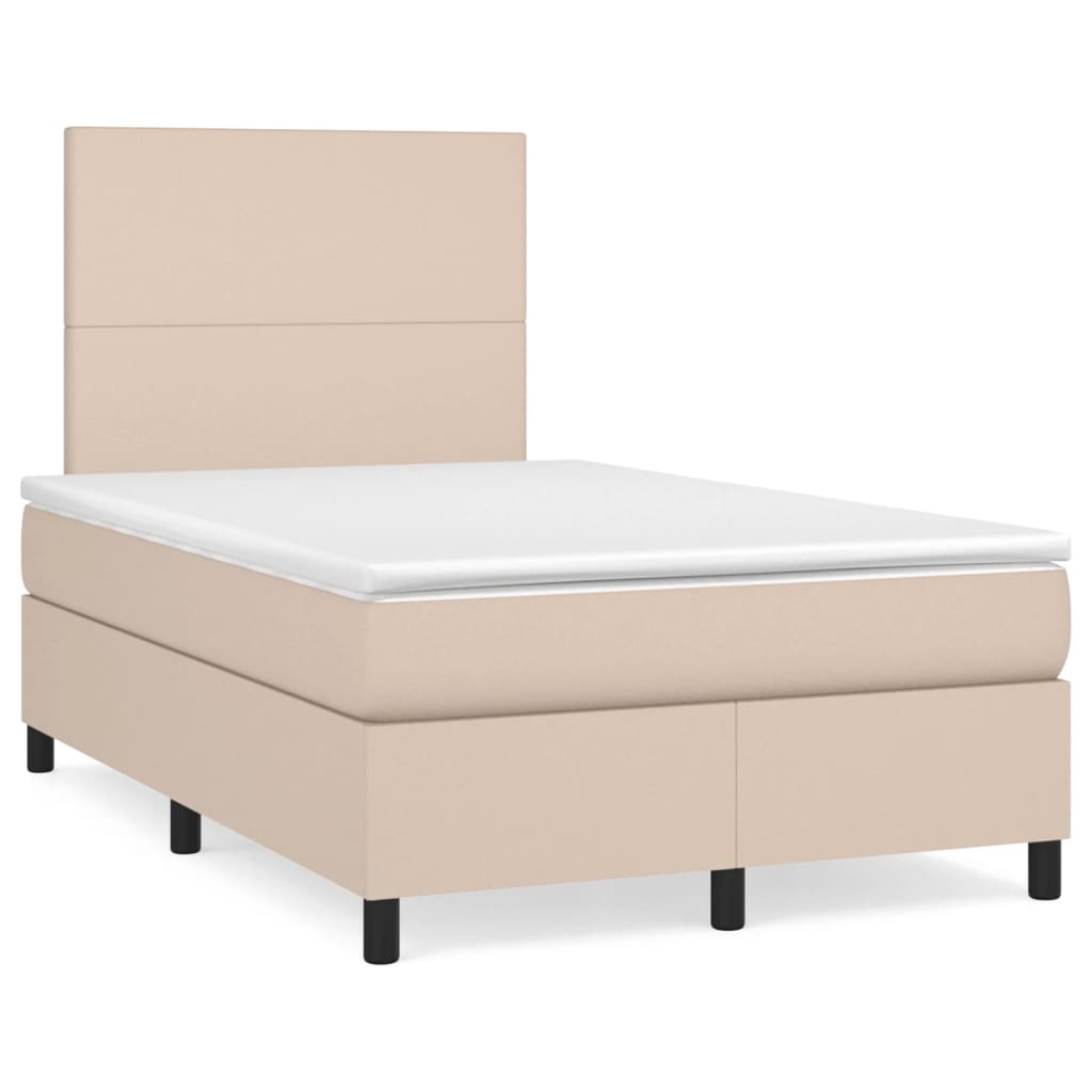 vidaXL Pat box spring cu saltea, cappuccino, 120x190cm piele ecologică