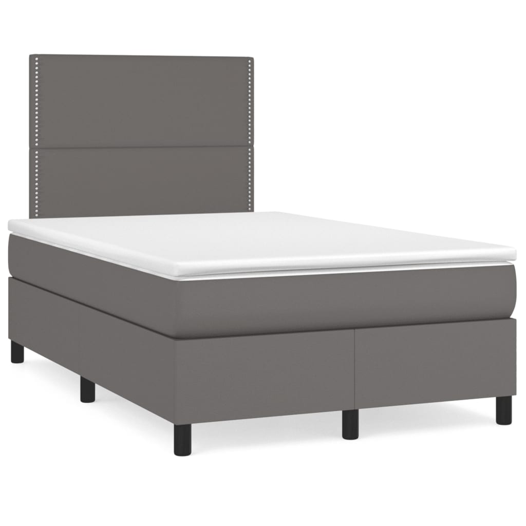 vidaXL Pat box spring cu saltea, gri, 120x190 cm, piele ecologică