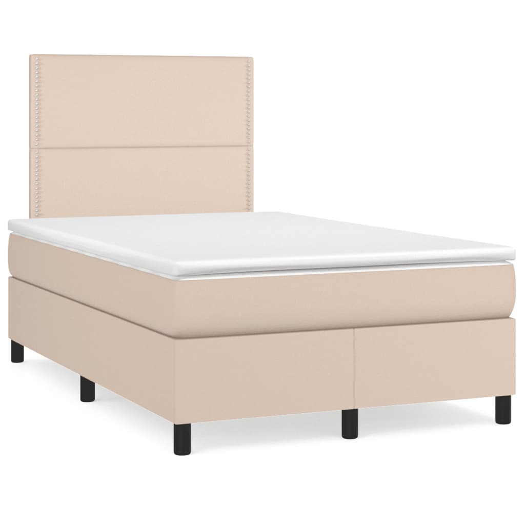 vidaXL Pat box spring cu saltea, cappuccino, 120x190cm piele ecologică