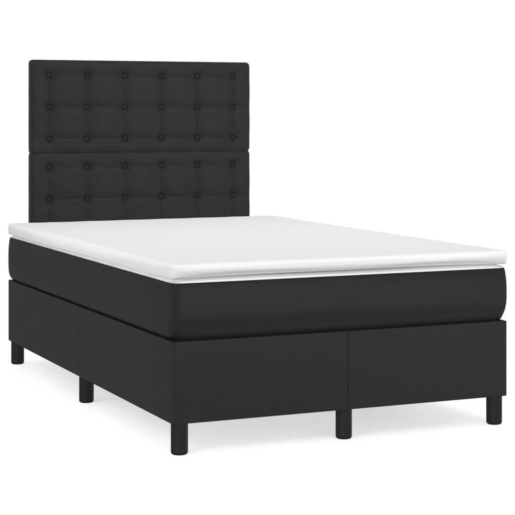 vidaXL Pat box spring cu saltea, negru, 120x190 cm, piele ecologică