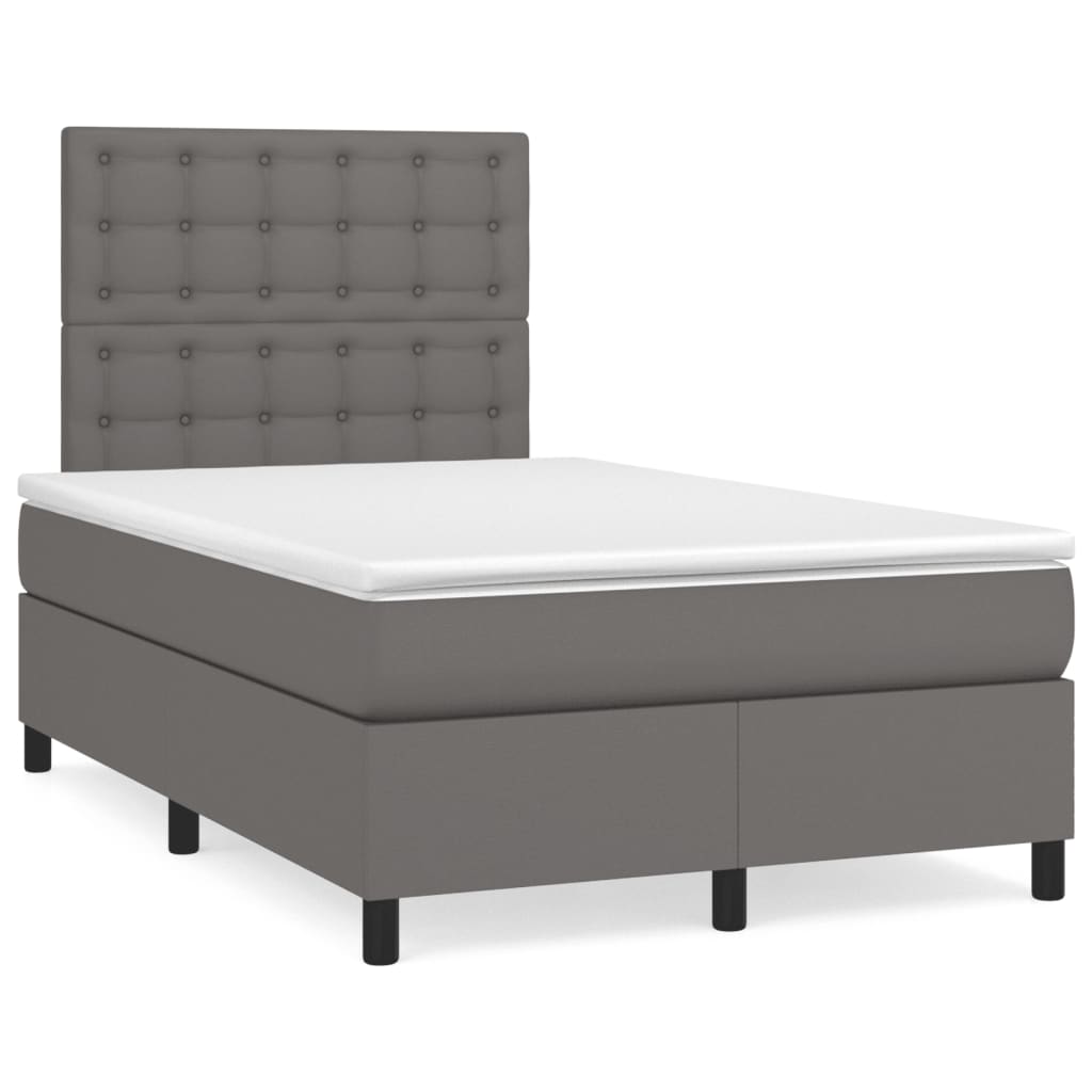 vidaXL Pat box spring cu saltea, gri, 120x190 cm, piele ecologică