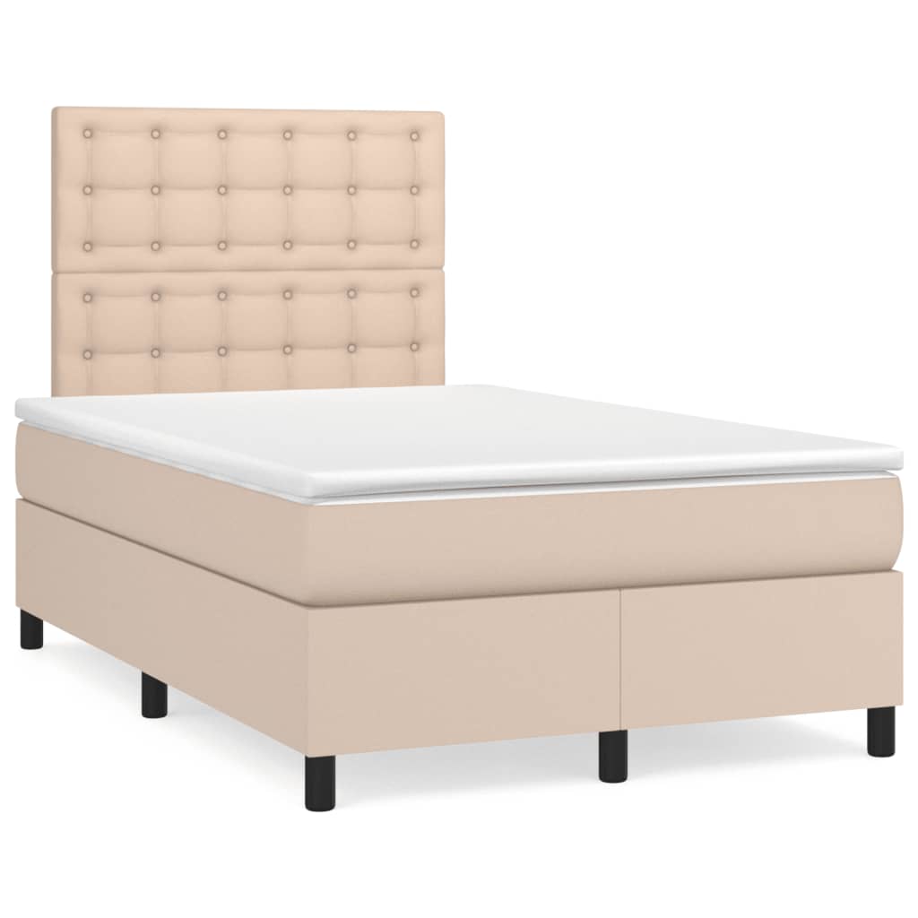 vidaXL Pat box spring cu saltea, cappuccino, 120x190cm piele ecologică