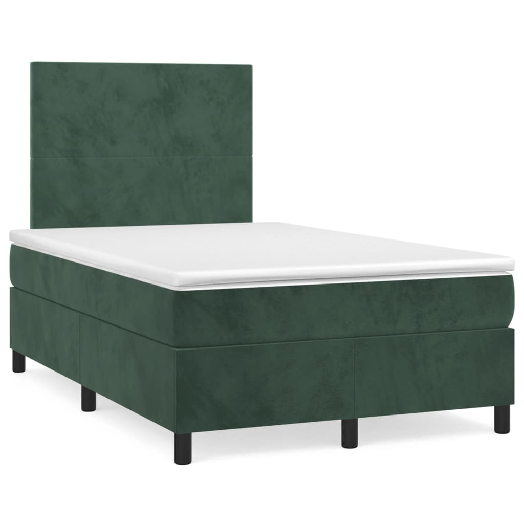 vidaXL Pat box spring cu saltea, verde închis, 120x190 cm, catifea