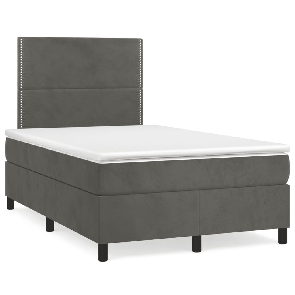 vidaXL Pat box spring cu saltea, gri închis, 120x190 cm, catifea