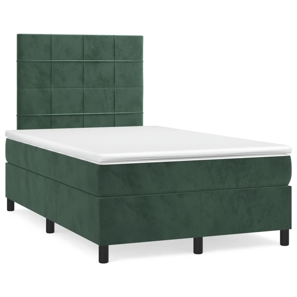 vidaXL Pat box spring cu saltea, verde închis, 120x190 cm, catifea