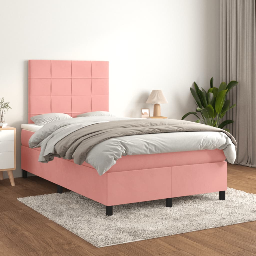 vidaXL Boxspring met matras fluweel roze 120x190 cm afbeelding