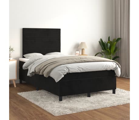 vidaXL Pat box spring cu saltea, negru, 120x190 cm, catifea