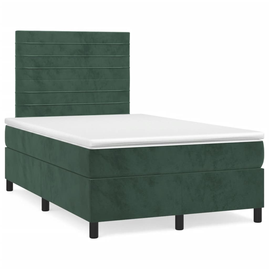 vidaXL Pat box spring cu saltea, verde închis, 120x190 cm, catifea