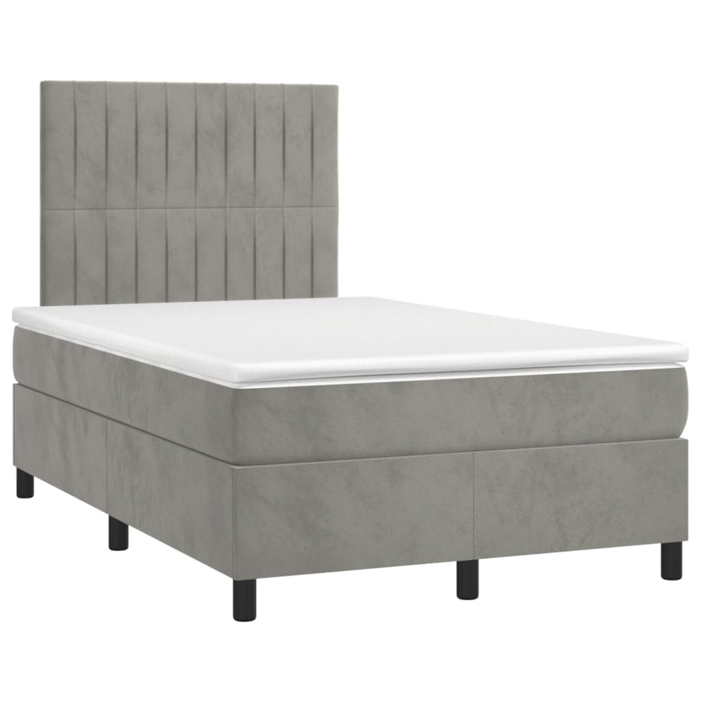vidaXL Boxspring met matras fluweel lichtgrijs 120x190 cm grijs, foto 3