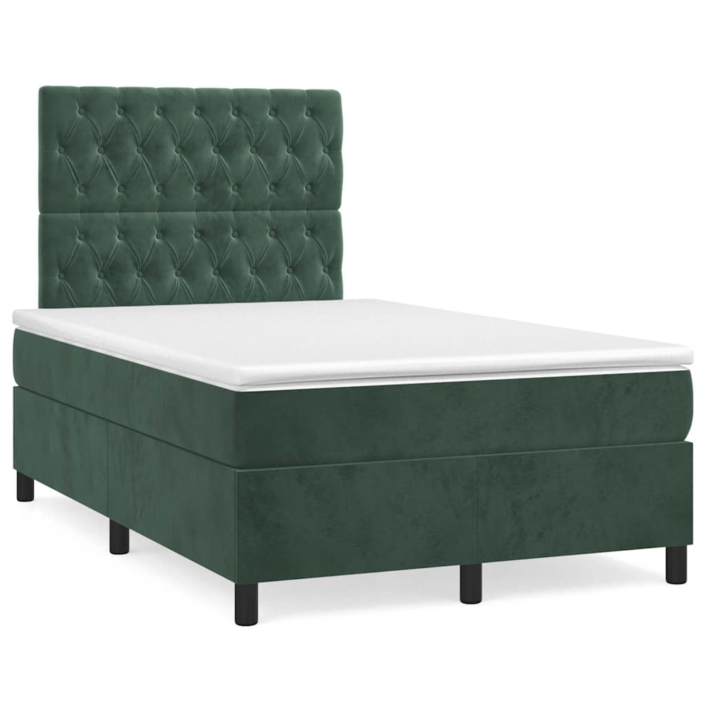 vidaXL Pat box spring cu saltea, verde închis, 120x190 cm, catifea