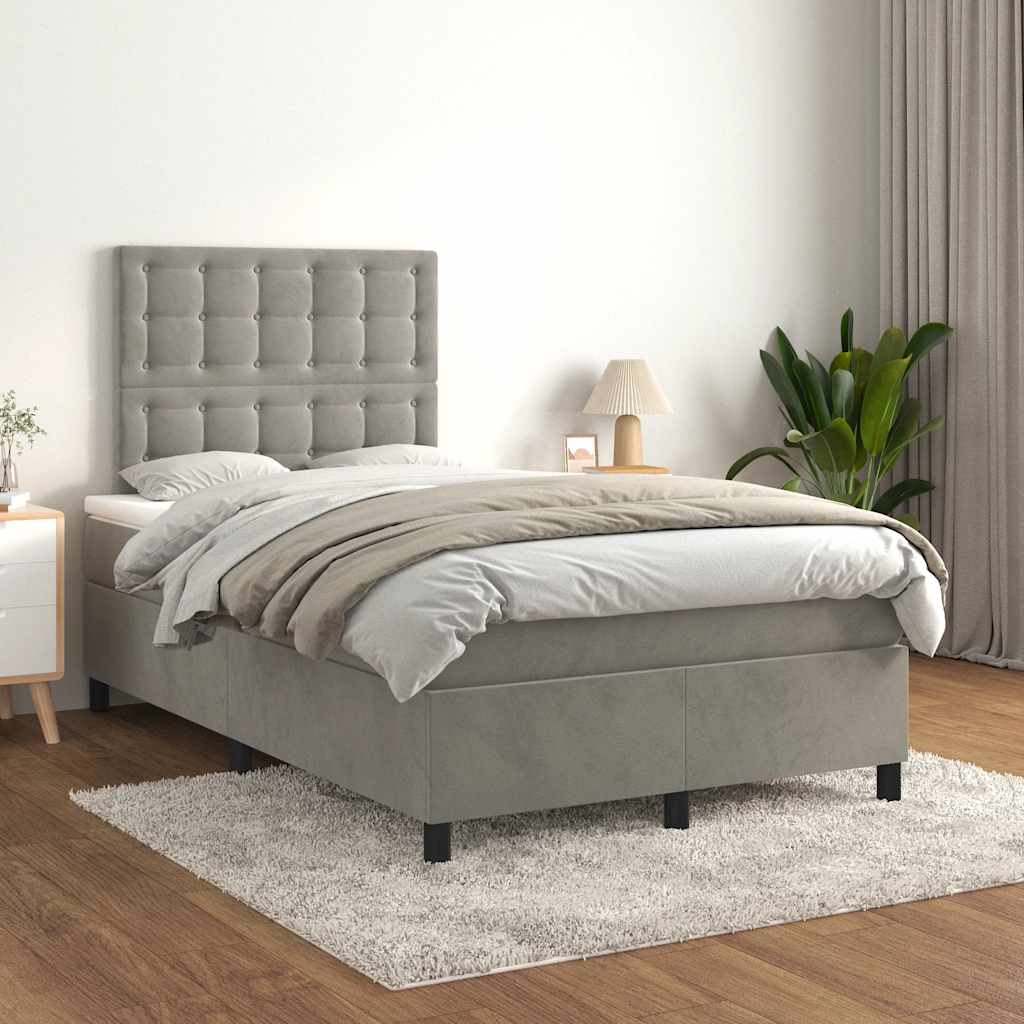 vidaXL Boxspring met matras fluweel lichtgrijs 120x190 cm grijs, foto 2