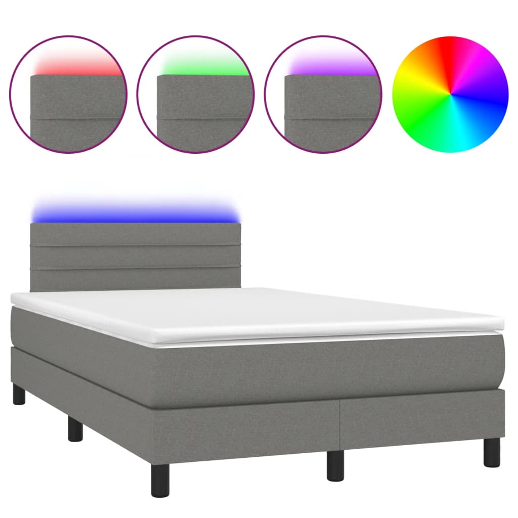 vidaXL Box spring postelja z vzmetnico LED temno siva 120x190 cm blago