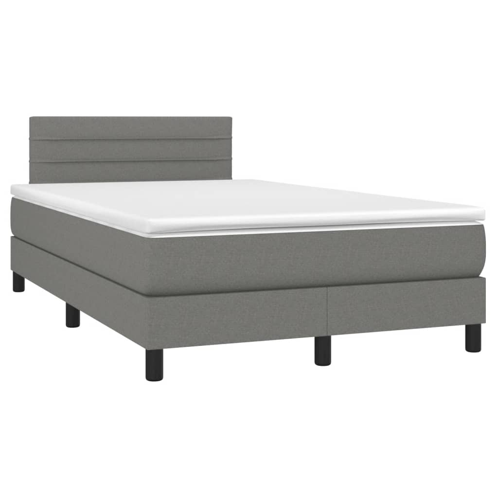 vidaXL Boxspring met matras en LED stof donkergrijs 120x190 cm afbeelding
