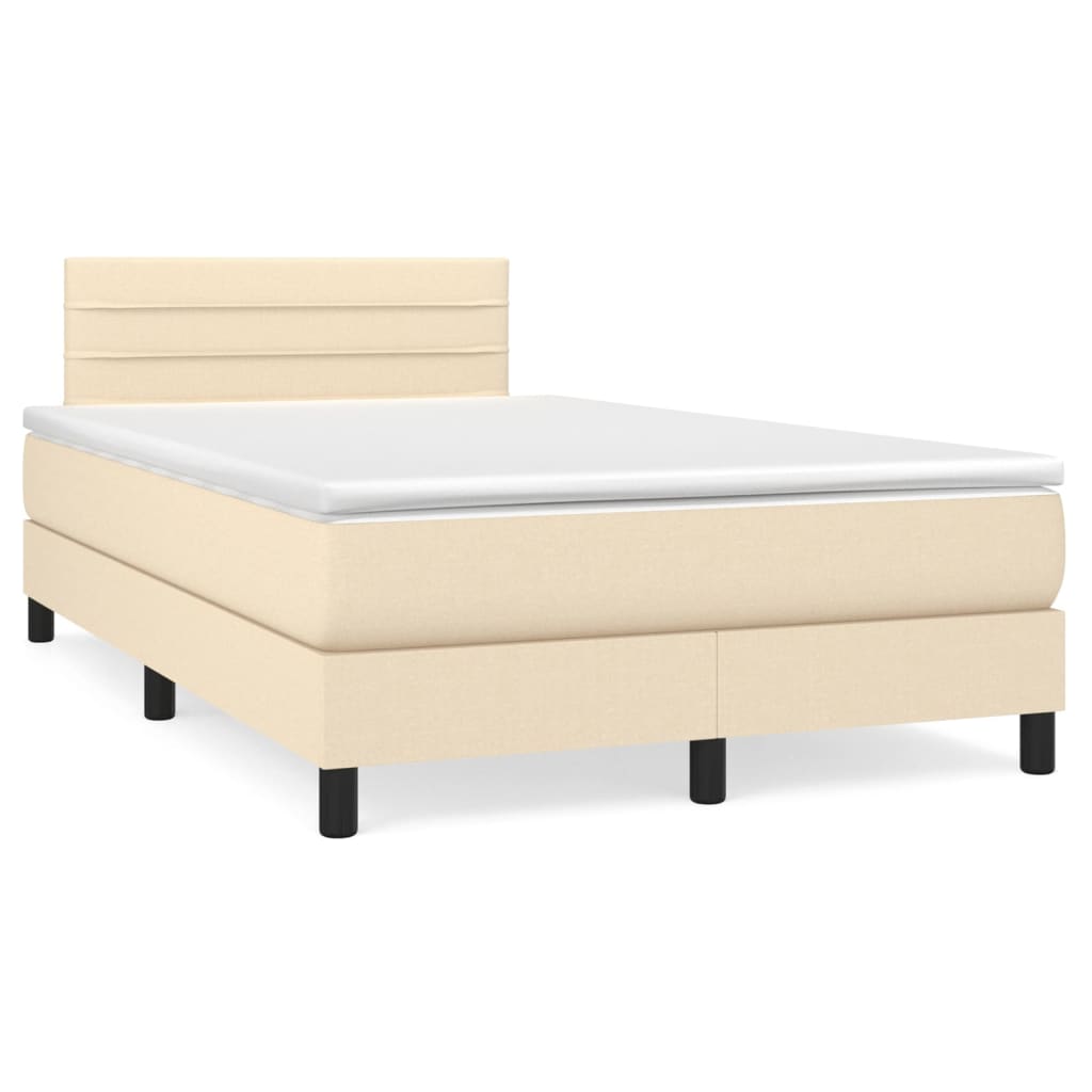 Box spring postel s matrací a LED krémová 120x190 cm textil