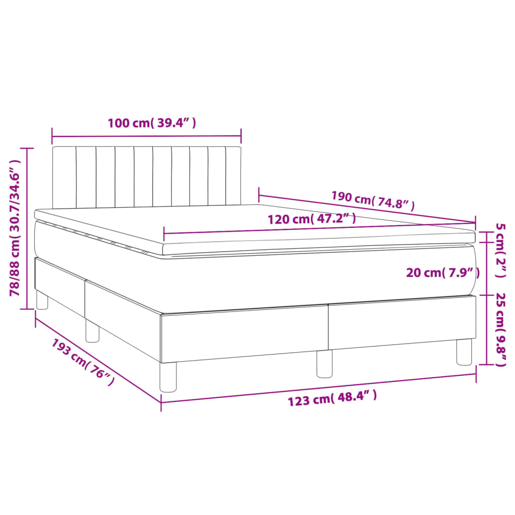 Łóżko Kontynentalne z Materacem i LED 193x123 cm Ciemnoszare