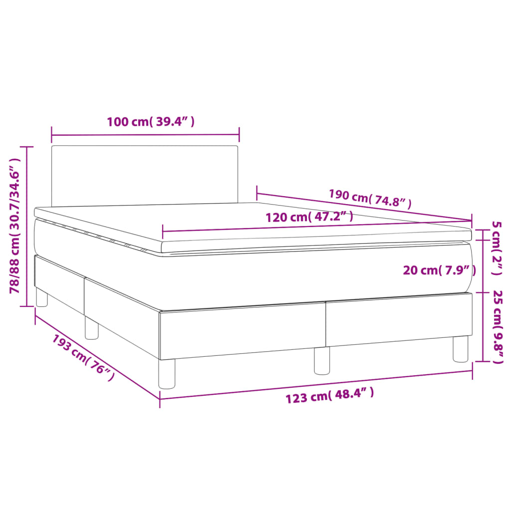 Łóżko kontynentalne z LED 193x123 czarne (120x190)