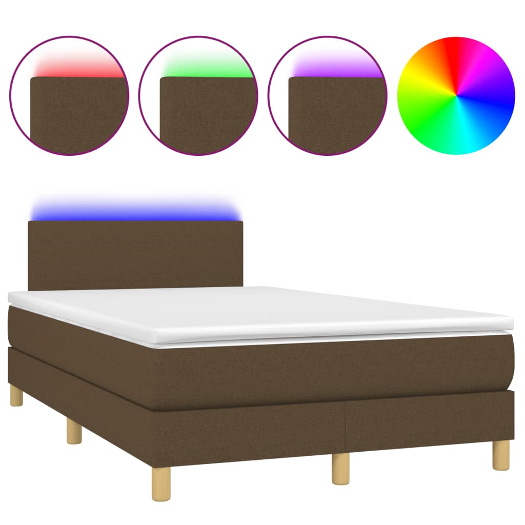 vidaXL Box spring postel s matrací a LED tmavě hnědá 120x190 cm textil