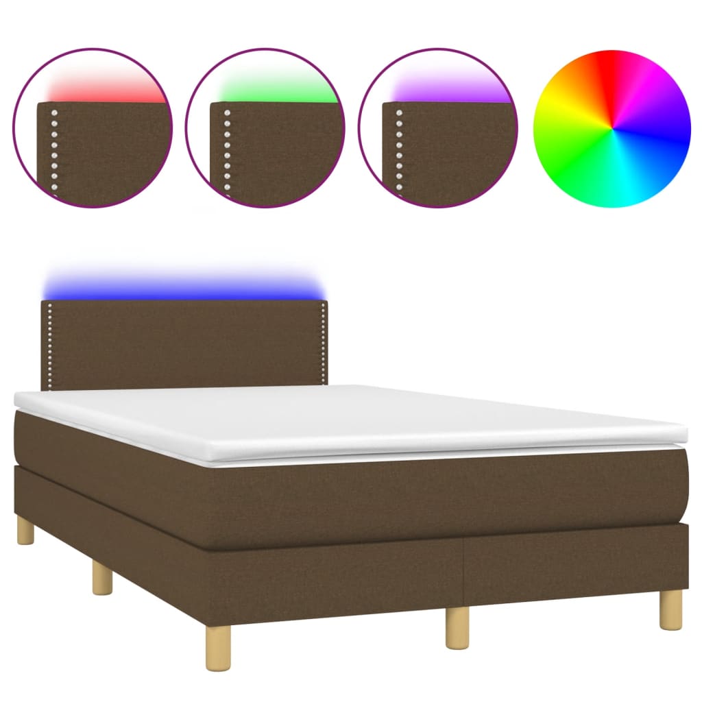 vidaXL Box spring postel s matrací a LED tmavě hnědá 120x190 cm textil